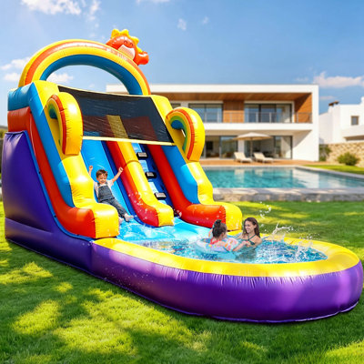 Relunch 21Ft Inflatable Water Silde Swimming Pool For Kids Adults, 100% Pvc Water Slide With Big Airtight Water Pool, 950W Blower, Wet And Dry Use
