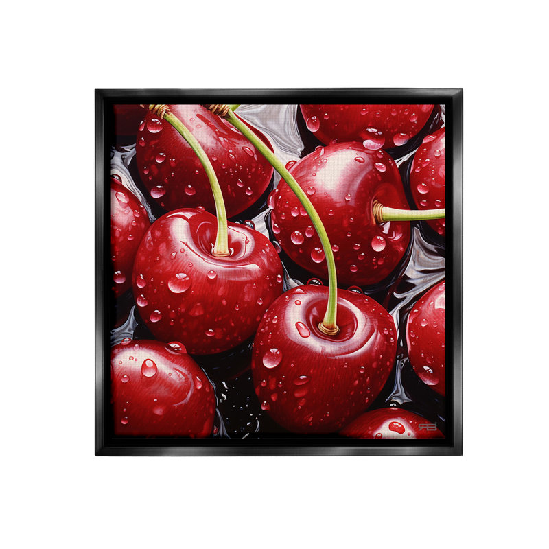 "Juice Summer Cherries Floater Frame" par RB sur toile, Cadre flottant noir de jais, H 18 po x l 18 po