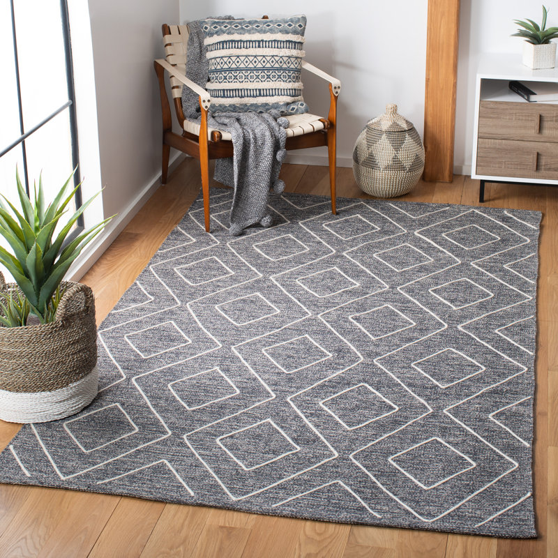 Tapis gris foncé en laine / coton à tissage plat Adcock, Rectangle de 6 pi x 9 pi