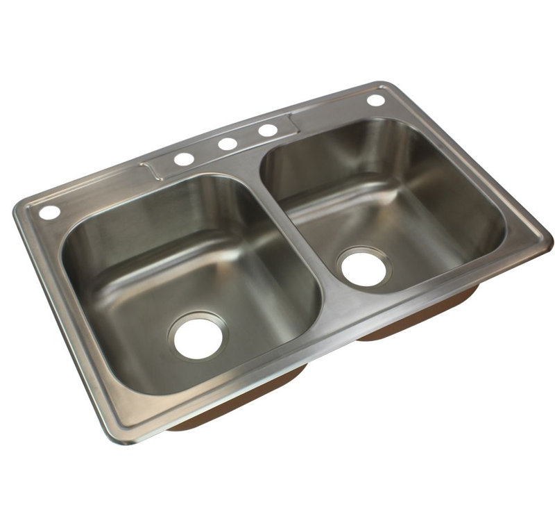 33'' L Double Bowl Stainless Steel Kitchen Sink, 5-Hole