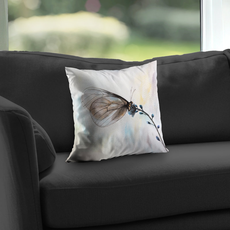 Butterfly on Blue Flowers Throw Pillow - Romantic Home Decor