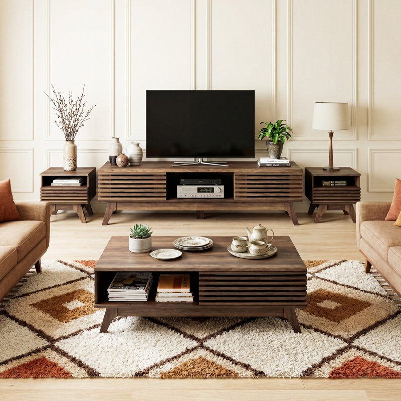 Ensemble de salon 4 pièces Harlow - Table basse, meuble télé 59 po et 2 tables de bout avec rangement