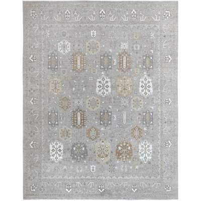 Hand Knotted Wool Area Rug in Silver