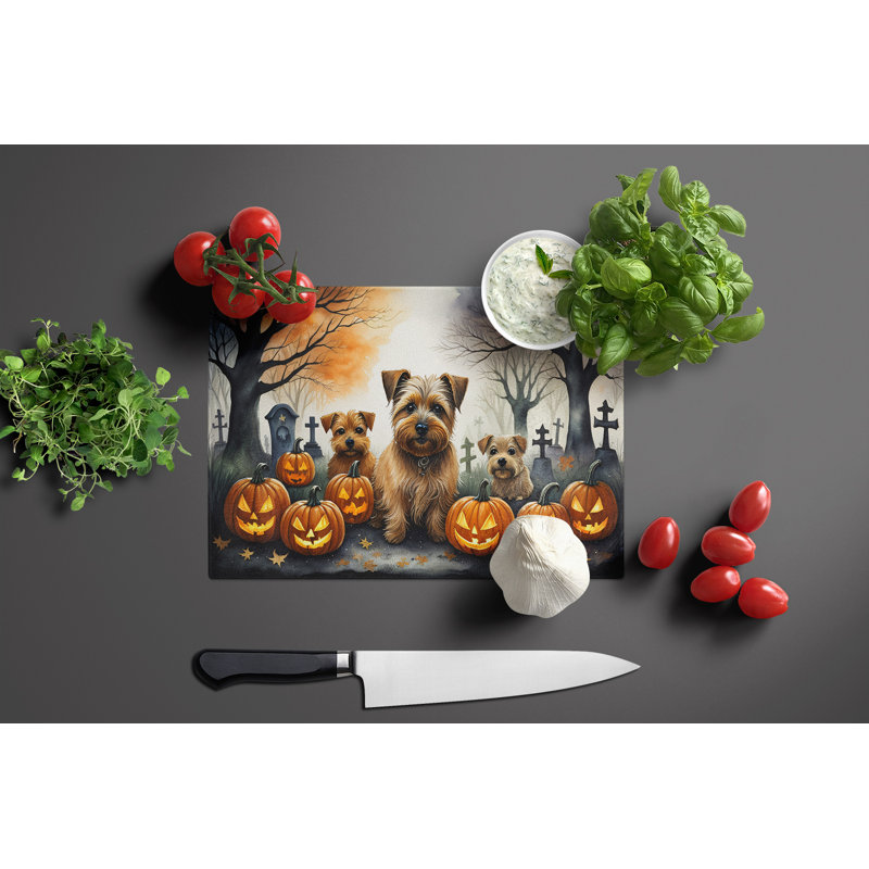 Norfolk Terrier Spooky Halloween Glass Cutting Board Large