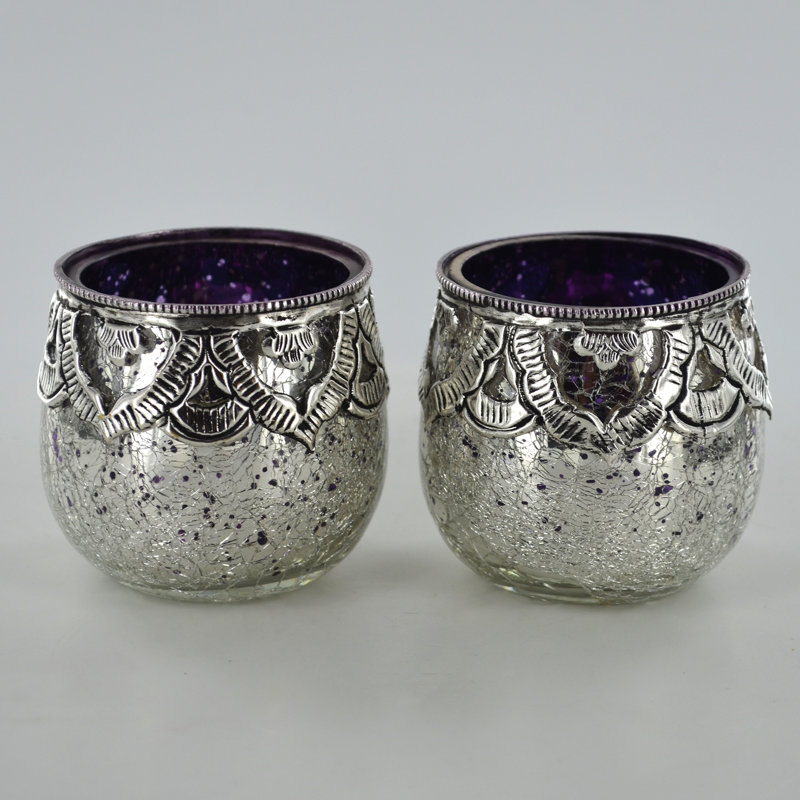 2 Piece Glass Tabletop Votive Holder Set, Purple