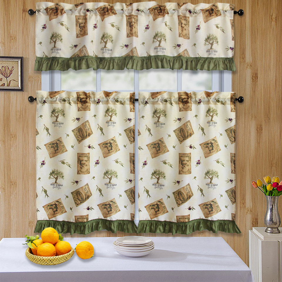 Winston Porter BT589-D21 3PC RUFFLED KITCHEN CURTAIN | Wayfair