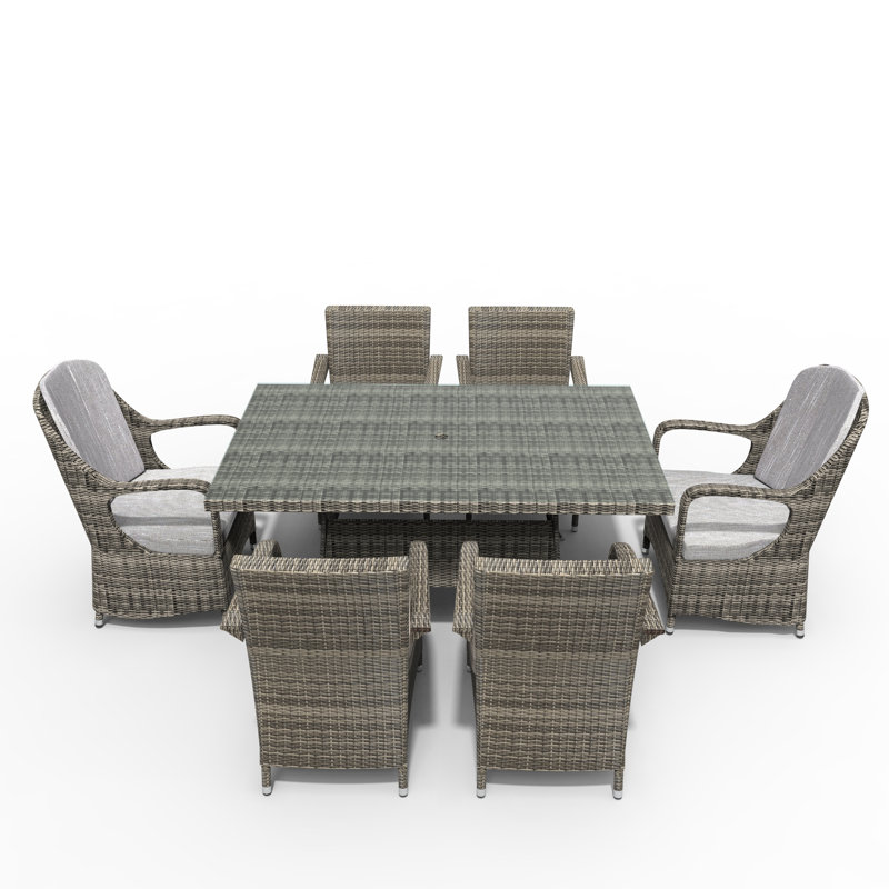 Algird 6 - Person Patio Dining Set Rectangular Table with Cushions Included, Gray
