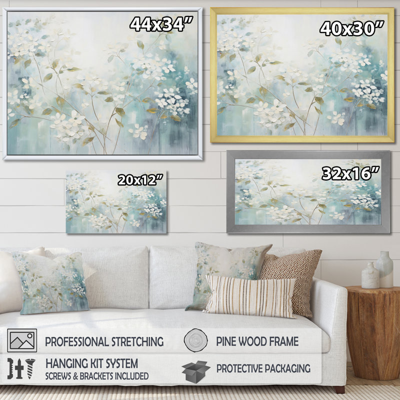 «Garden Landscape», art mural, impression florale tranquille bleue - Blue Tranquil Gardens I, 34" H x 44" W