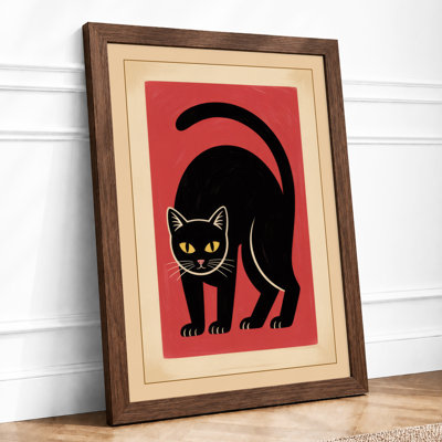 Silhouette Cat Mid-Century - Framed Print