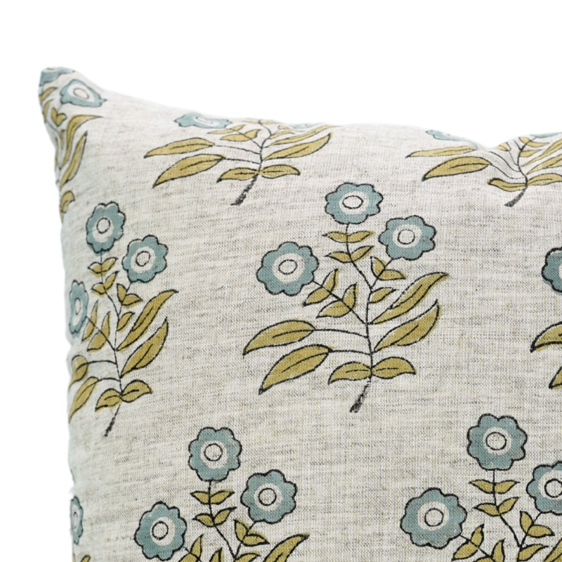 Housse de coussin en lin fabriquée à la main Fabividine Neha, H 22 po x l 22 po, Bleu