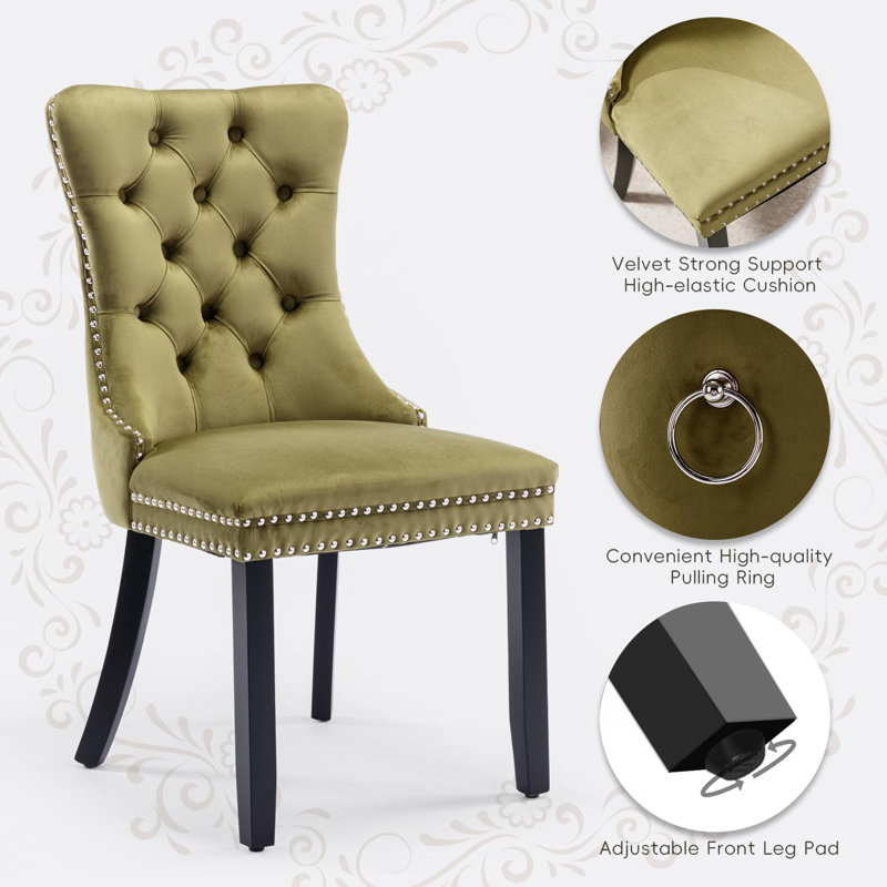 Delafield Lux Kitchen Dining Chairs, Olive Green, Set Of 4, Wood