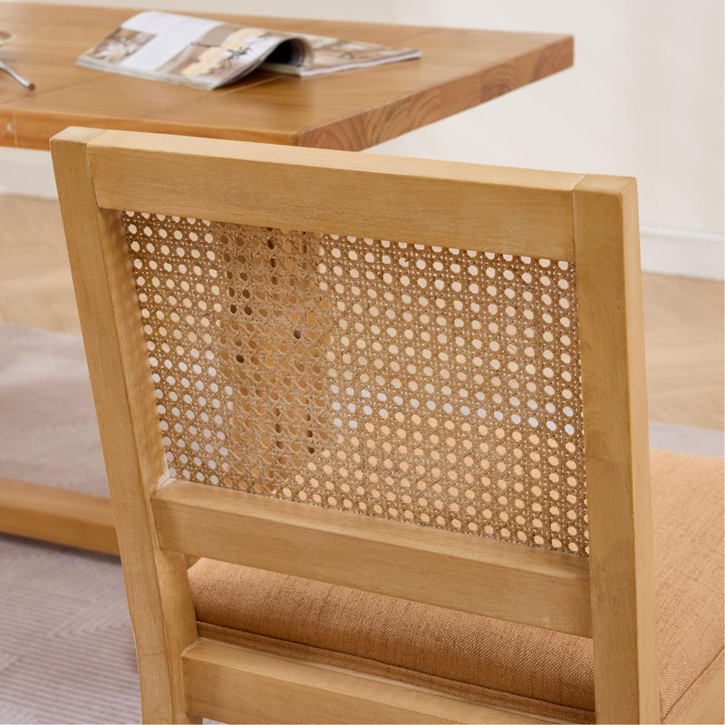Ensemble de 2 chaises de salle à manger en rotin de style Mid-Century moderne avec dossier en canne et structure en bois massif, brun clair