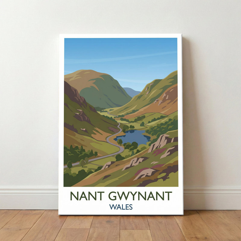 Nant Gwynant, Wales - Romantic Valley Travel Poster, Snowdonia Scenic Print. Giclee Print On Wrapped Canvas. Wall Art, Home Decor - Regions & Scenic Areas, Wales - Wrapped Canvas Print