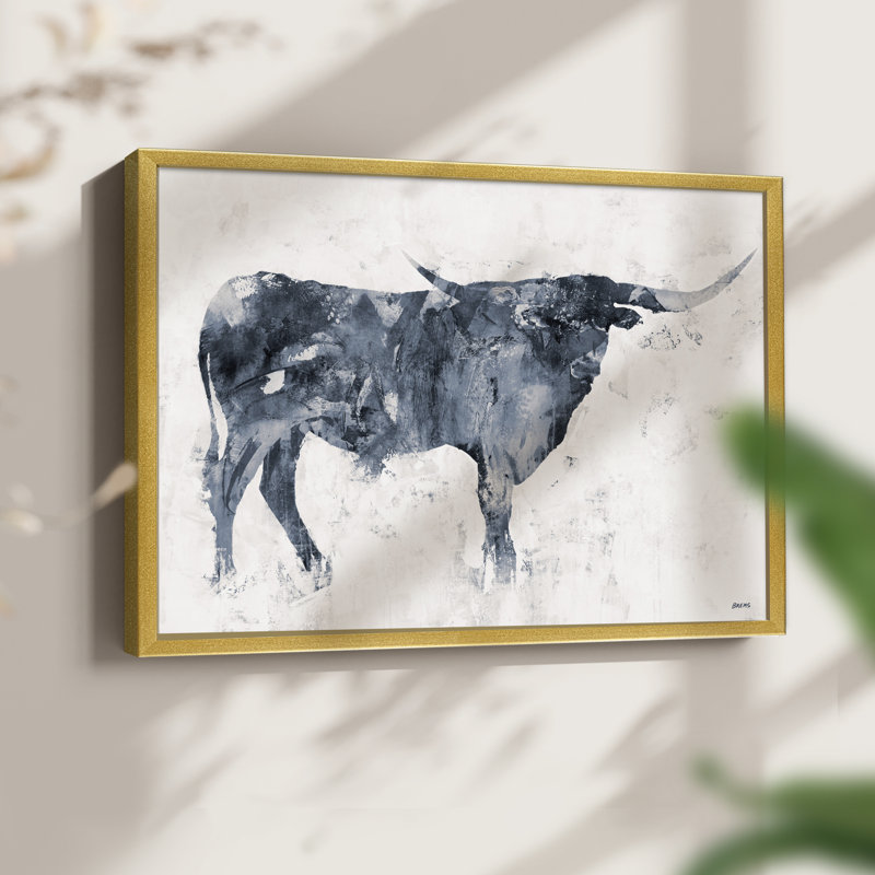 Long Horn Alt V2 -Framed Print - Restickable, 22" H x 28" W, Gold
