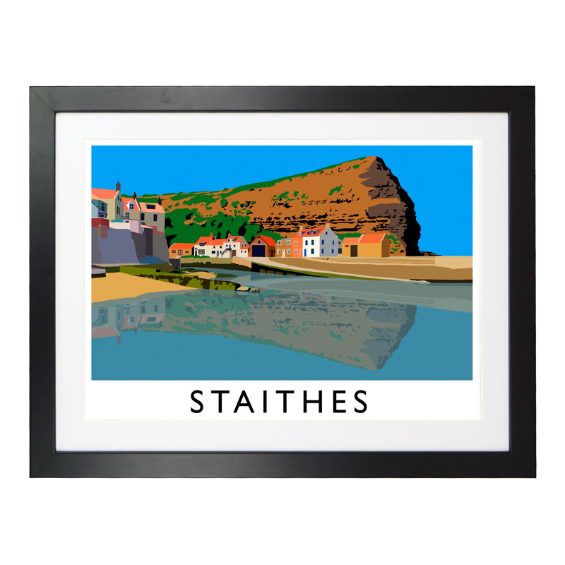 Staithes by Richard O'Neil - Print, 33.5 cm H x 43.5 cm W x 2.2 cm D, Black Wood Frame