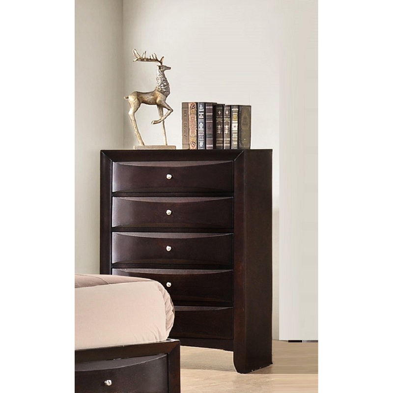 Commode 5 tiroirs contemporaine en brun pour chambre à coucher - Bois massif et look élégant intrigant