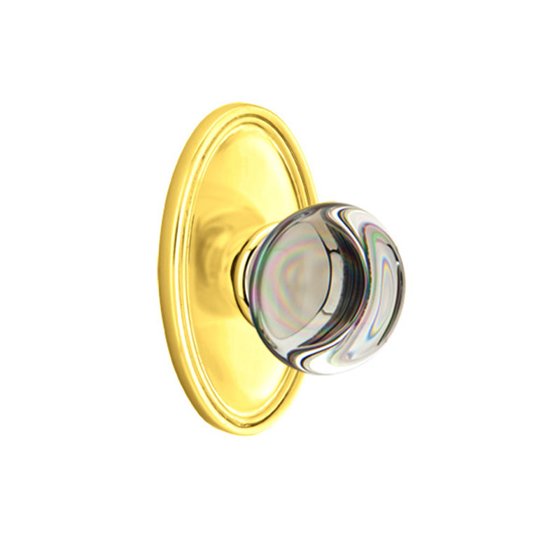Ensemble de boutons de passage Emtek avec bouton ovale Roestte et verre Providence, Laiton brillant