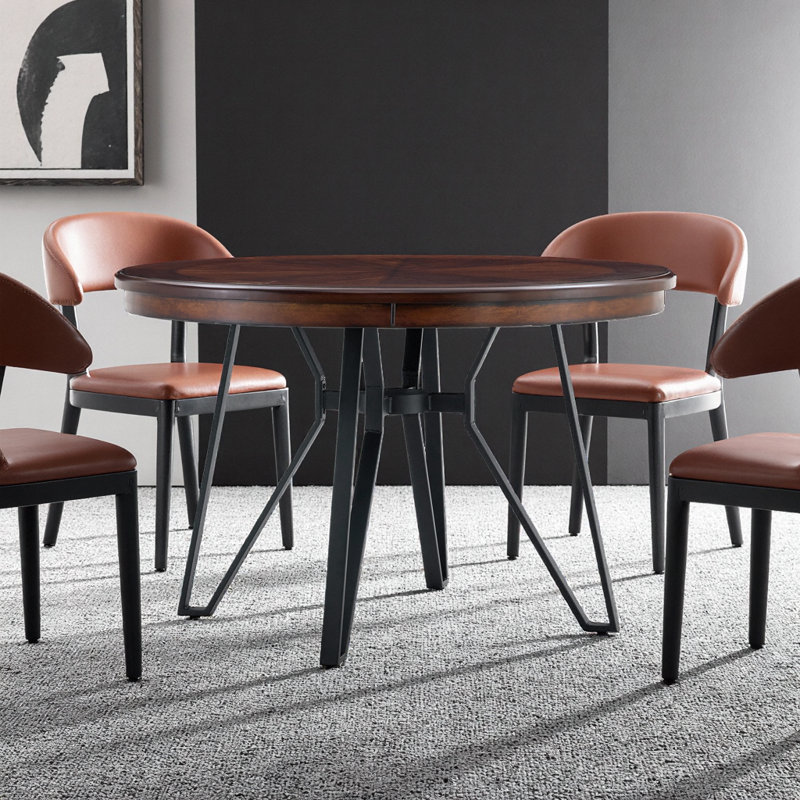 Table de salle à manger 46,85 "ronde brun Mid-Century moderne avec pieds en métal en épingle à cheveux et tablette de rangement - 4 sièges