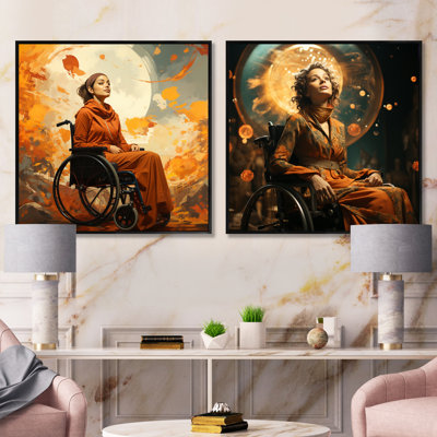 Femme sur fauteuil roulant - ensemble de 2 collages carrés
