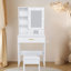 Table de coiffeuse compacte avec miroir et lumières DEL réglables - Bureau de dressage avec prise de courant, support pour sèche-cheveux, tabouret rembourré, 3 tiroirs (1 grand + 2 compacts) pour les petites chambres-118027888-118027891