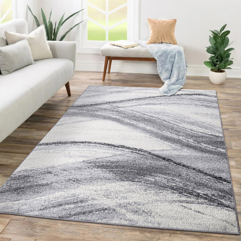 Tapis moderne avec motif de vagues artistiques, Rectangle 6 pi 7 po x 9 pi 2 po
