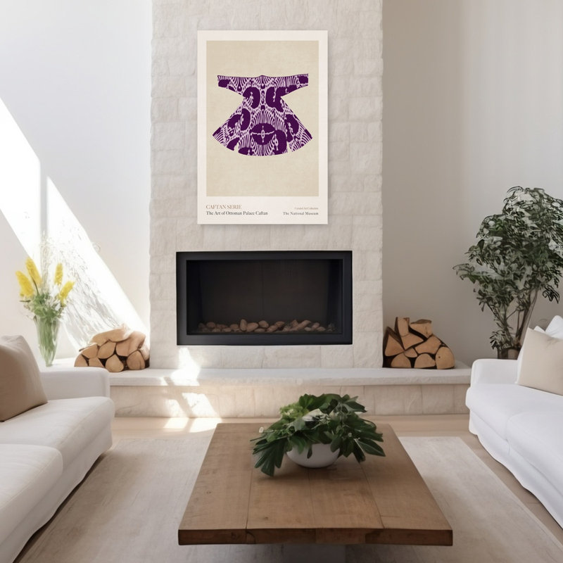 «Mauve Caftan Elegance», art mural traditionnel rétro, H 48 po x l 32 po
