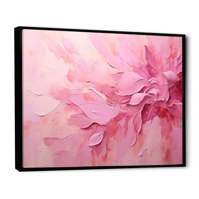 Or et rose, rivière abstraite minimale - art mural Fuschia, Cadre flottant noir, H 30 po x l 40 po x P 1,5 po