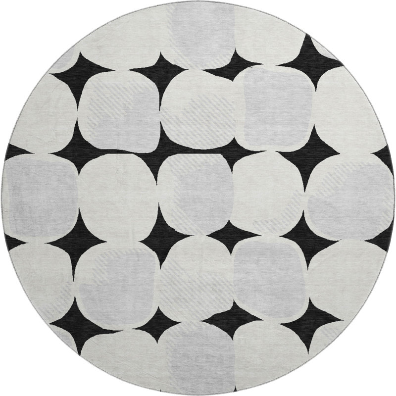 Tapis noir Prisco lavable à la machine de qualité supérieure, Rond 8 pi