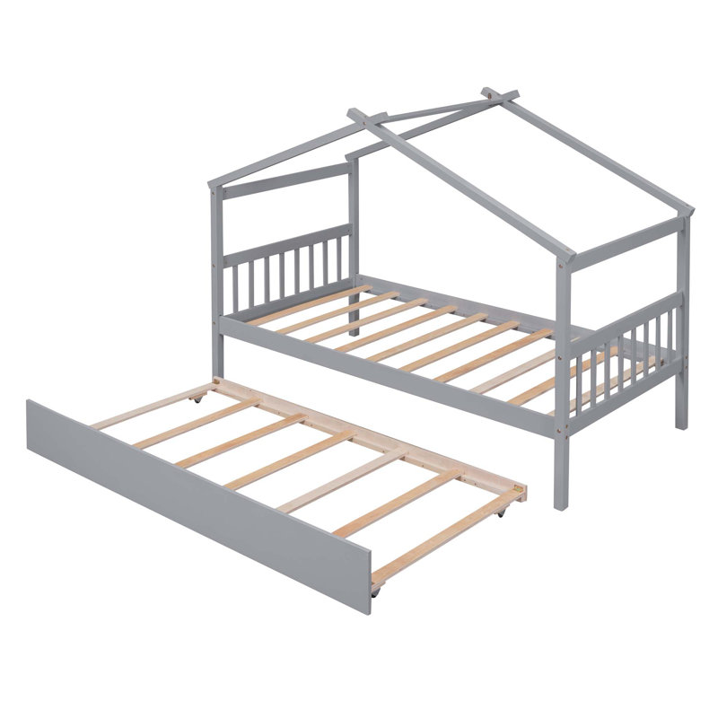 Aashini Kids Platform with Trundle, Full, Gray