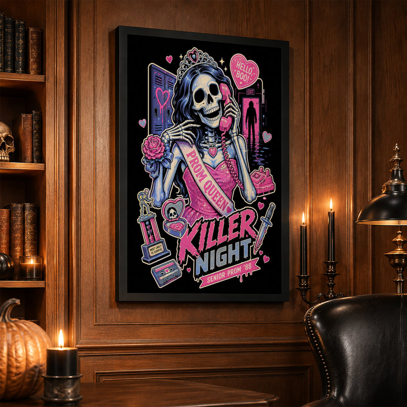 Art rétro sur toile rétro rétro des années 80 en rose fluo et Halloween, H 36 po x l 24 po