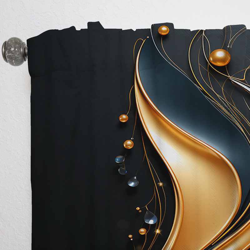 Belday Black And Gold Golden Minimalistic Line Art II - Abstract Curtain - Velvet Room Darkening - 1 panel, 52" W x 63" L