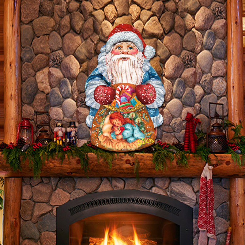 Décoration murale suspendue en bois cadeau de père Noël