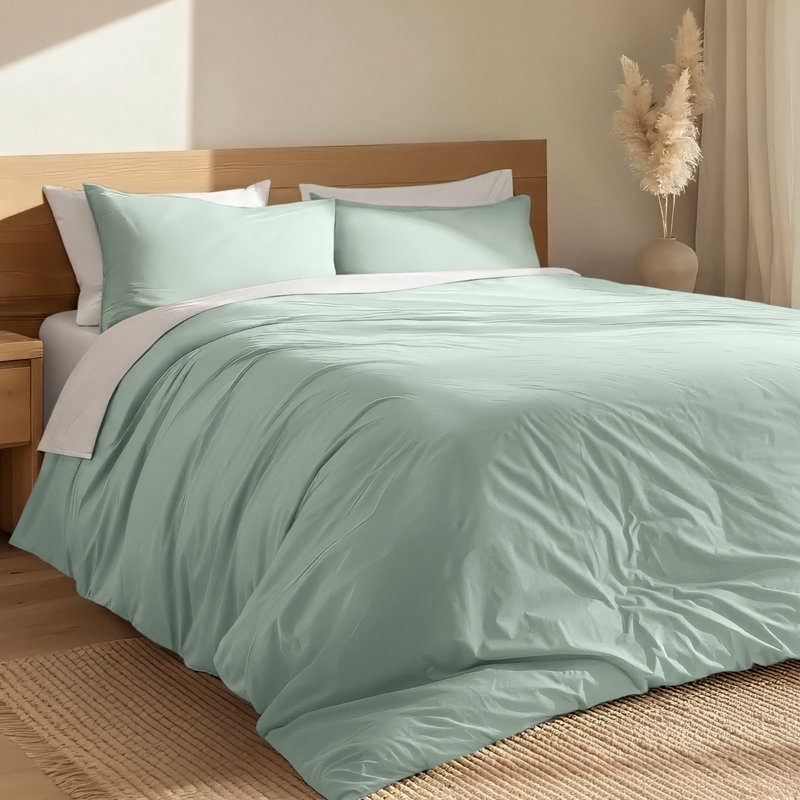 Modern & Contemporary Organic Cotton Machine Woven Duvet Cover, Willow, Twin/Twin XL Duvet Cover + 1 Standard Sham