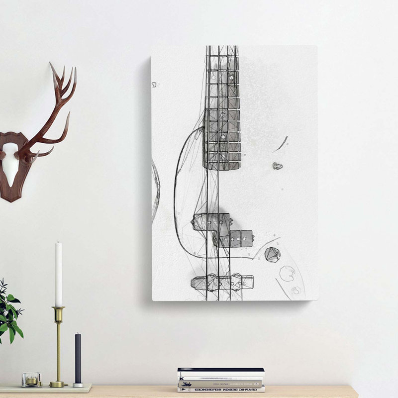 White Bass Guitar in Abstract - Wrapped Canvas, 91cm H x 60cm W x 3cm D