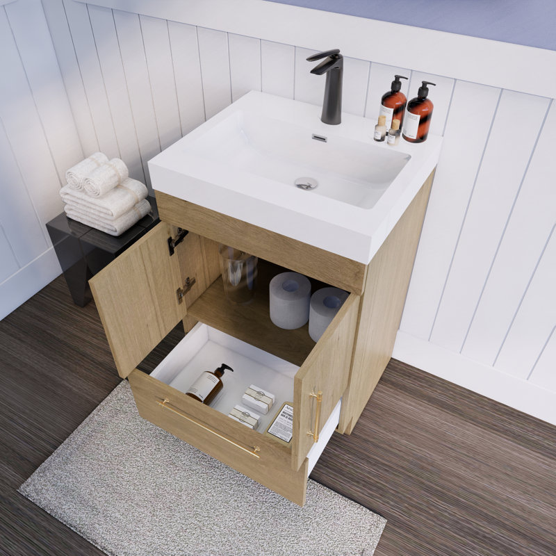 Luberisse 24'' Single Bathroom Vanity with Acrylic Top, White Oak