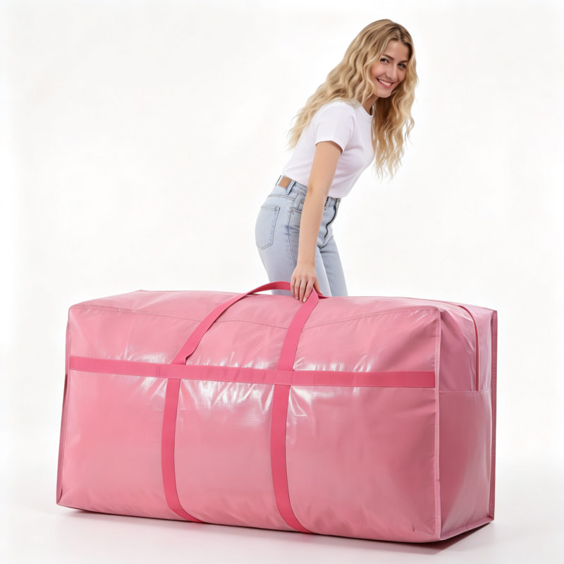Extra Large Heavy Duty Moving Bags, 45X21x15 Inches Storage Totes For Packing, Travel, And Organization (Set Of 2, Bubblegum Pink)