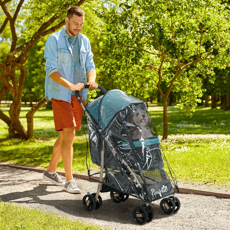 Foldable Pet Stroller, Blue/Black