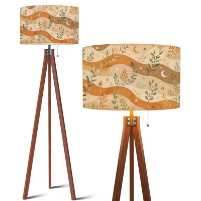 Lampe sur pied à trépied PeeNoke Botanical Abstract Waves Earthy Tones Stars Moons