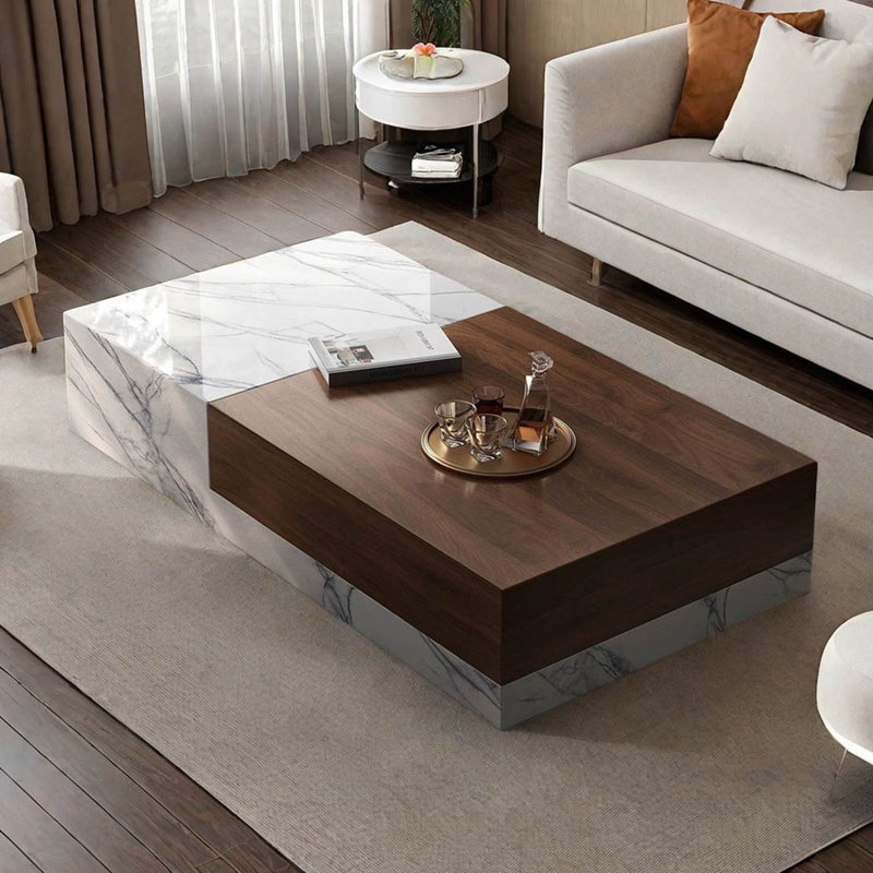 Table basse moderne à grain de noyer