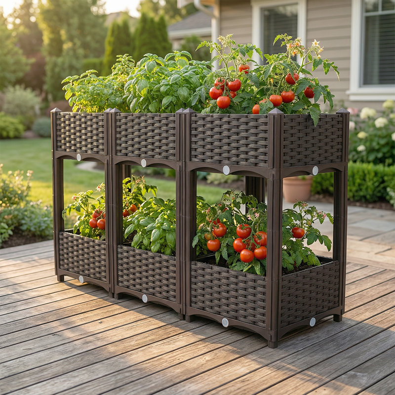 Lits à fleurs imperméables et modulaires avec drainage - parfaits pour les herbes, les légumes et les fleurs, Brun