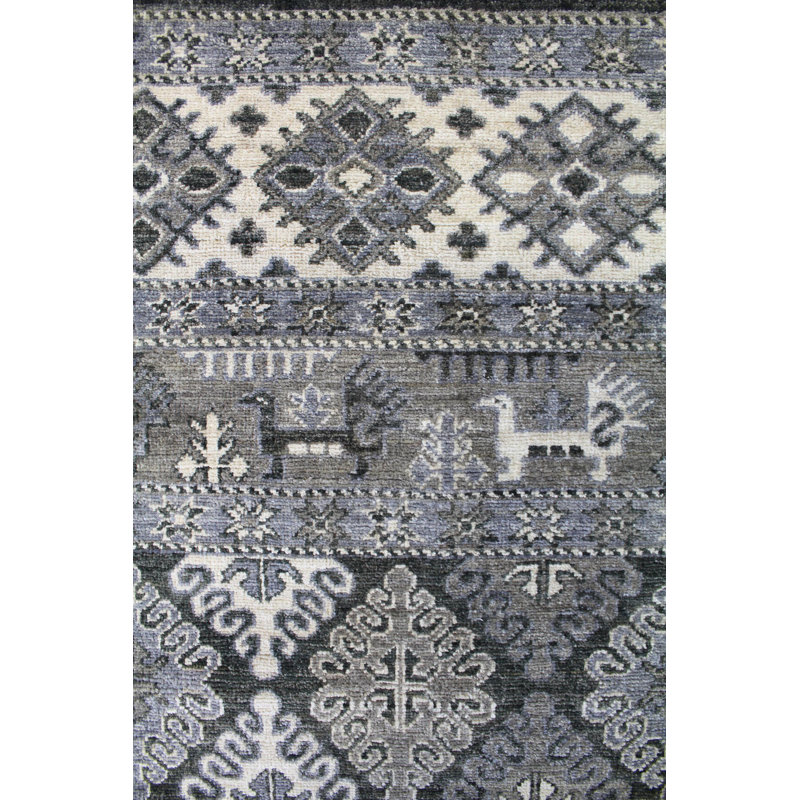 Tapis unique en laine noué à la main 8 pi x 9 pi 7 po nouvel âge Shahsevan Khorjin