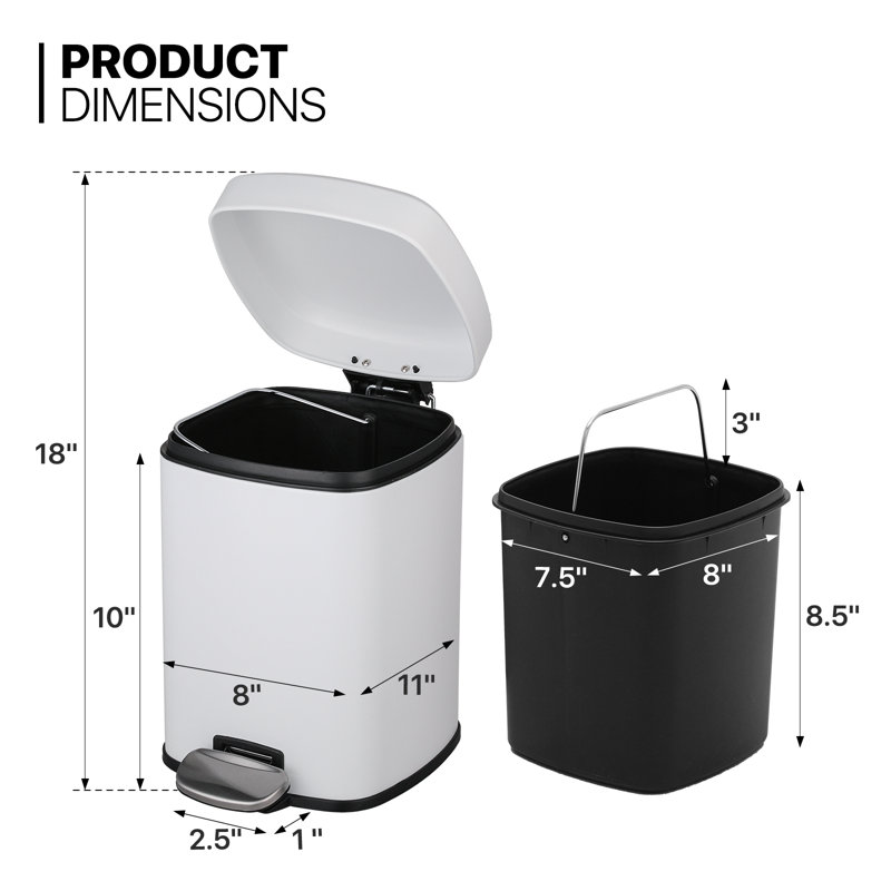 White Galvanized Step Trash Can with Pedal and Inner Bucket