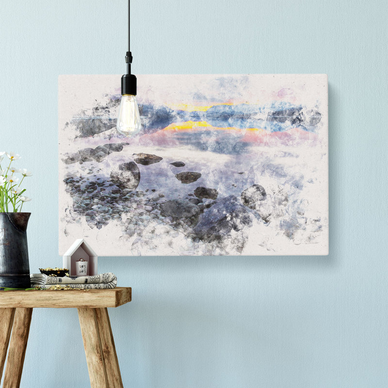 The Apgar Mountains In Montana Watercolour - Wrapped Canvas Print, 60cm H x 91cm W x 3cm D