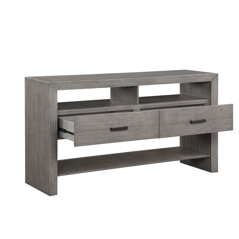 Meuble de salle à manger moderne en bois rustique avec 2 tiroirs et 3 tablettes au fini gris