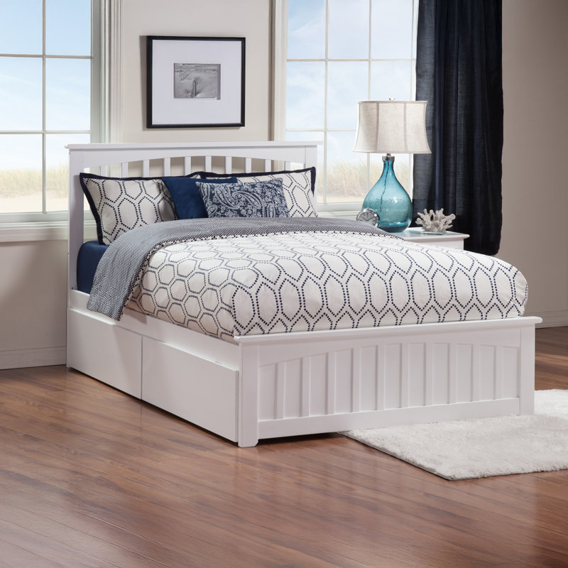 Brunelle Solid Wood Platform Bed with Matching Footboard and Storage Drawers , White, Queen