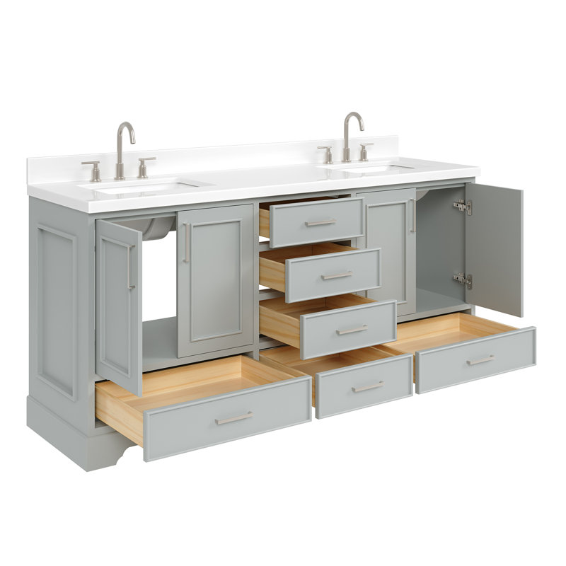 Ensemble de meuble-lavabo double 73 po Abshire, Gris, Nickel brossé