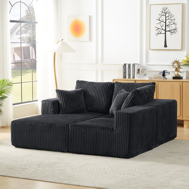 Canapé modulaire 4 places modulaire en velours côtelé avec assise profonde, aucun assemblage requis, Gris foncé