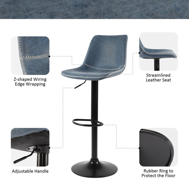 Pu Extra-tall Bar Height Bar Stools Swivel & Adjustable Height With Footrest, Blue