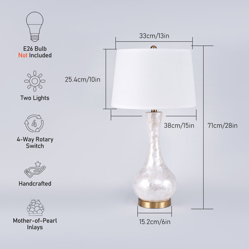 28'' Tall Coastal Shell Table Lamps, 2-in-1 Lighting- Top/ Night Light, 4-Way Control, Decorative Living Room Bedroom Decor, Beach Accent Lamp with White Linen Shade, Handcrafted