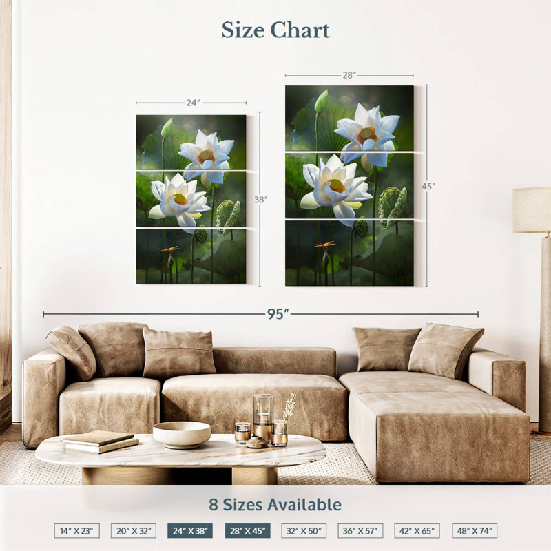 Harnek Pure White Lotuses, 45" H x 28" W